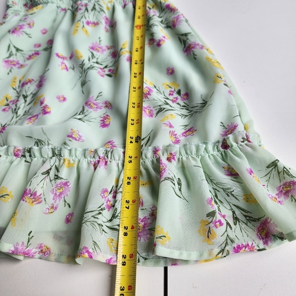 Lilt Green Pink Yellow Smocked Top Semi Sheer Cap Sleeve Sundress Sz 10 - Picture 4 of 12